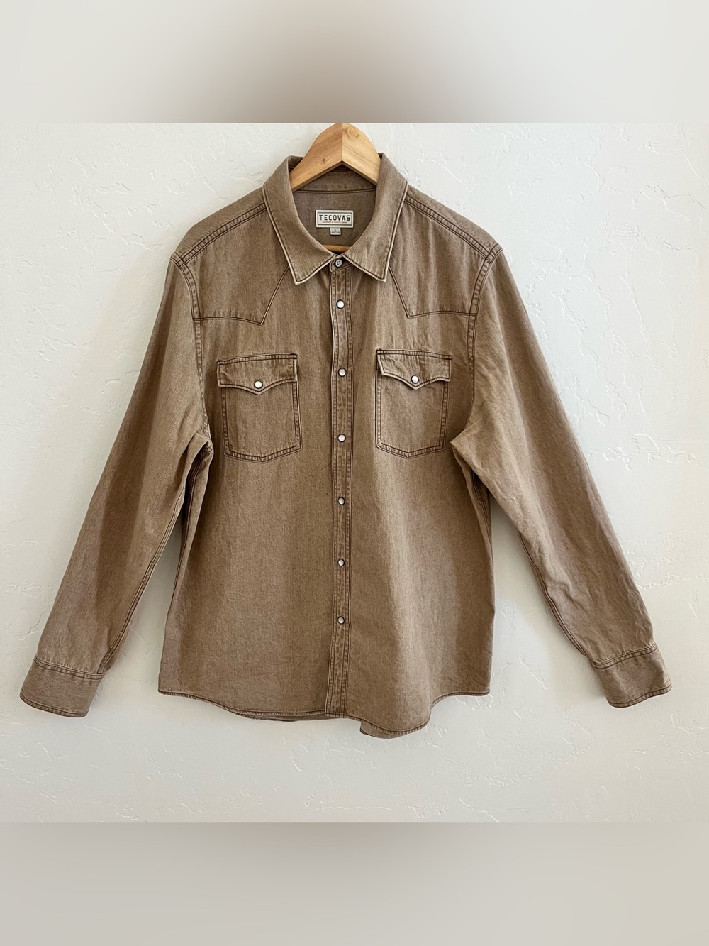 Tecovas Men’s Long Sleeve Pearl Snap Button Western Shirt Coriander | Size Large